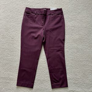 Ann Taylor LOFT Womens Size 10 Burgundy Flat Front Zoe Cropped Ankle Pants - NEW